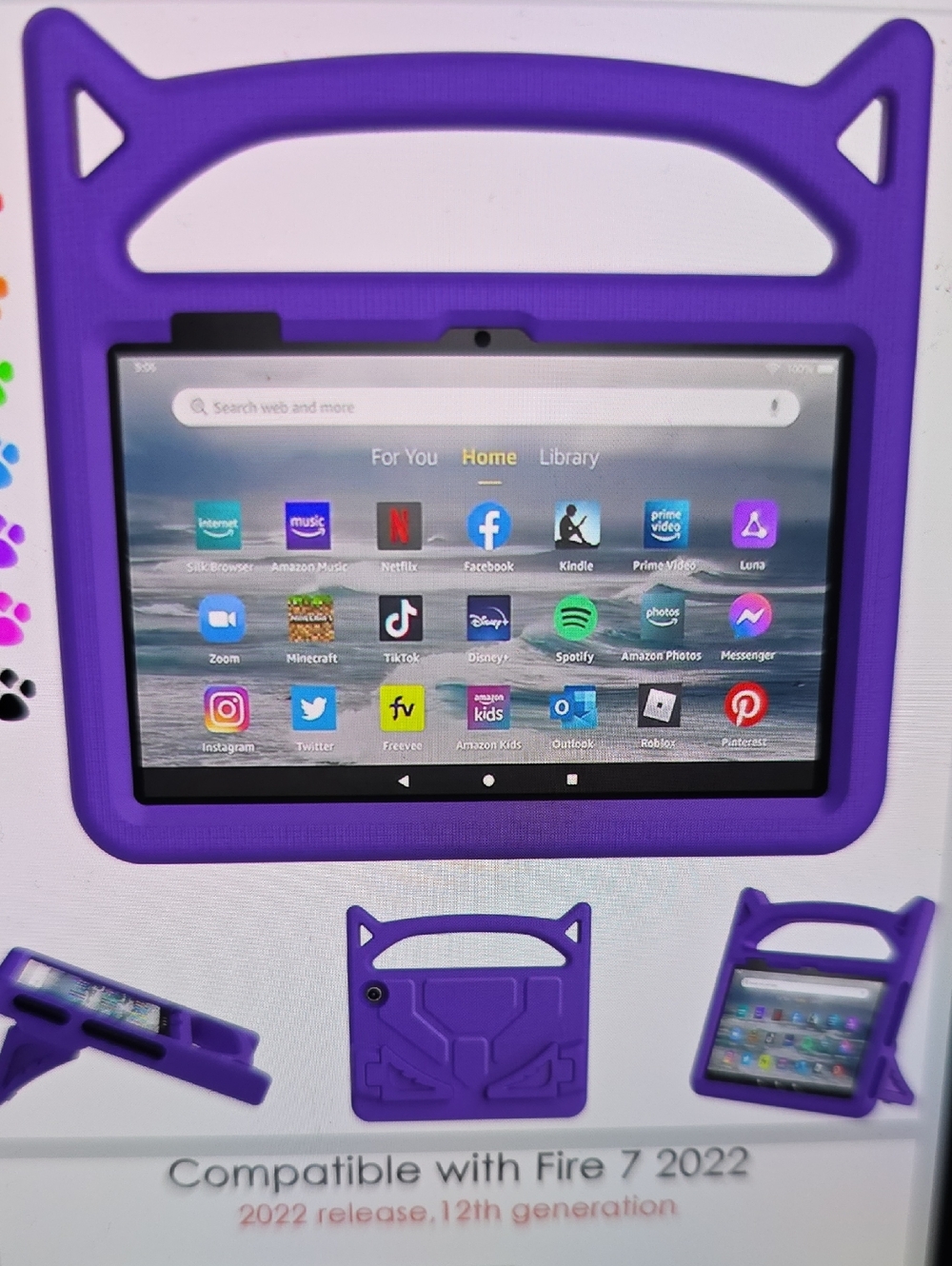 Purple Kid-Friendly Handle Case for Fire 7 (2022) Tablet